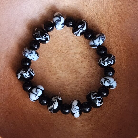 Blue Evil Eye Drop Earrings, & Beaded Bracelet, Swirl Pattern, Bead, Glass, BOHO - Picture 2 of 5